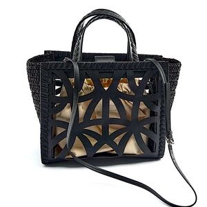 Zara black cut work tote with cross body strap